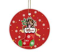 Decorazione In Pendente Old English Sheepdog Dog In Red Stocking Snowflake Rotonde Ornamenti Natalizi Artistico Ceramica Ornamenti Per Albero Di Natale Per Amici Feste Coppie