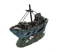 Decorazione in resina per acquario, nave da guerra con materiale in resina, fori di ventilazione e spazi di nuoto per sostenere il benessere dei pesci (serbatoio danneggiato)