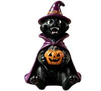 Decorazione in resina viola a forma di gatto strega, 7,5 x 7,5 cm | miscela di resina e plastica, struttura leggera, facile posizionamento dello scaffale, larghezza 7,5 cm, decorazione festiva