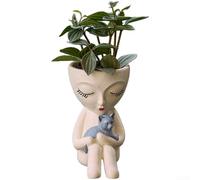Decorazione in vinile per piante grasse e piccole piante, motivo: bambina e gatto, adatta per interni ed esterni, giardino e ufficio