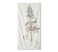 Decorazione invernale per porta con albero di pino, bacche rosse, scena naturale, per interni ed esterni, decorazione per le vacanze, forniture per sfondo festivo stagionale, 91 x 182 cm