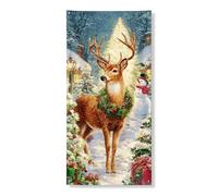 Decorazione invernale per porta con cervo decorativo, scena innevata festiva con albero di Natale e pupazzo di neve, decorazione per interni ed esterni, 91 x 182 cm