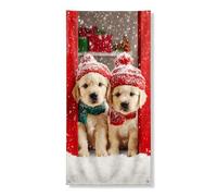 Decorazione invernale per porta con cucciolo di cucciolo, grazioso Golden Retriever con cappello, decorazione per porta d'ingresso, per interni ed esterni, sfondo natalizio da appendere, 91 x 183 cm