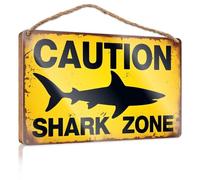 Decorazione invernale per porta con squalo, avvertimento, Stay Safe In The Zone! Cartello in legno divertente per ufficio cartelli per bar per la decorazione della casa (15 x 28 cm)