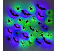 Decorazione LED 3D a forma di pipistrello, decorazione LED 3D a forma di pipistrello, decorazione da parete, luce notturna, adesivi luminosi, luminosi, per casa, feste di Halloween (esca x 12 + ragno