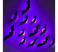 Decorazione LED 3D a forma di pipistrello, decorazione LED 3D a forma di pipistrello, decorazione da parete, luce notturna, adesivi luminosi, luminosi, per casa, feste di Halloween (esca, 12 pezzi)