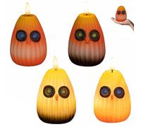 Decorazione luminosa notturna a LED a forma di gufo giocoso, lampada da tavolo a illusione ottica senza fiamma a forma di gufo zucca, decorazione portatile di Halloween for camere da letto(Mix*4)