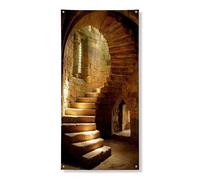 Decorazione medievale per scale in pietra, striscione decorativo, stile vintage rustico, per interni ed esterni, decorazione per festival e vacanze, 91 x 182 cm