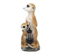 Decorazione Meerkat, Statua del giardino, esterno, Baby Set con Lanterna Solare, Decorazione Animale per Patio Balcone, Scultura meteorologica durevole giardino, 4.33x4.33x9,84 pollici