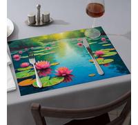 Decorazione moderna della fattoria Serenità dello stagno di giglio: una pittura della natura tovagliette da pranzo tovagliette d'oro per ragazze regali biancheria da cucina e da tavola (4 pezzi)