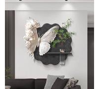 Decorazione murale 3D a forma di farfalla con illuminazione a LED, porta USB, motivo vegetale verde effetto arenaria per casa, ufficio, camera da letto, ingresso, scultura artistica, 70 cm (nera