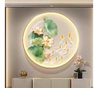 Decorazione Murale 3D A Forma Di Pesce Con Luce, Dipinto Tradizionale Cinese Da Parete, Interfaccia USB, Lampada Rotonda A Forma Di Loto Da Parete Per Corridoio, Ufficio(A,80cm)