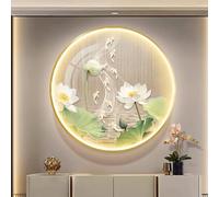 Decorazione Murale 3D A Forma Di Pesce Con Luce, Dipinto Tradizionale Cinese Da Parete, Interfaccia USB, Lampada Rotonda A Forma Di Loto Da Parete Per Corridoio, Ufficio(C,60cm)