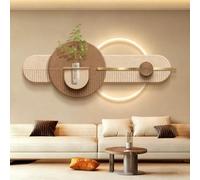 Decorazione murale 3D a LED con design in arenaria, vaso e piante. | L'opera d'arte da parete 3D illuminata in stile arenaria include un vaso e piante artificiali, perfetta per decorare la