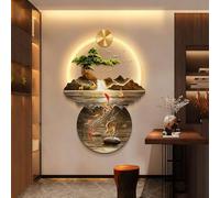 Decorazione murale 3D con luce a LED, lampada decorativa da parete con pesci koi che accolgono i pini, sculture da parete creative con paesaggi, per ingresso e soggiorno(70x105cm)