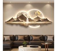 Decorazione murale 3D con luce LED, scultura da parete raffigurante montagne e acqua, grande decorazione da appendere con telecomando, ideale per soggiorno, camera(B,100 * 40CM)