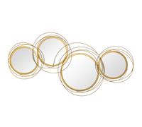 Decorazione Murale 3D in Metallo 107x56 cm Wall Art a Cerchi con Specchi Oro