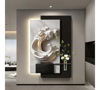 Decorazione Murale 3D - LED, Opera Murale 3D Onda Oceanica Retroilluminata LED con Vaso d'Acqua, Scultura Murale Luminosa Moderna per Ingresso, Soggiorno Decorazione Casa(B,50*100cm/19.69*39.37in)