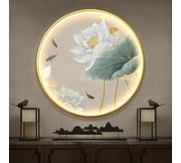 Decorazione Murale 3D, Sculture Da Parete Con Luce A LED, Dipinti Tradizionali Cinesi Da Appendere Alla Parete, Lampada Decorativa Rotonda Per Soggiorno, Ingresso, Ufficio(A,60cm)