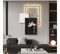 Decorazione Murale Artistica 3D Con Luce, Decorazione A LED Con Pianta Verde In Arenaria E Vaso Per L'acqua, Texture In Arenaria Multistrato Per Corridoio, Ingresso(Black,40 * 60cm)
