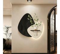 Decorazione Murale Artistica 3D Con Luce, Scultura Murale Artistica 3D Con Vaso Trasparente, Porta Di Ricarica USB, Decorazione Murale A LED Con Pianta Verde Arenaria(A,50cm)