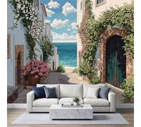 Decorazione murale autoadesiva da parete, motivo: città romantica, 250 x | Carta da parati fotografica con ciottoli, vicolo rampicante, arco di pietra, per camera da letto, bagno, soggiorno, corridoio