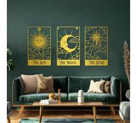 Decorazione murale Celeste in Metallo Nero con tarocchi, Sole, Luna e Stelle, Decorazione per Interni di Camera da Letto, Soggiorno, corridoio e Scale, Decorazione per la casa a Tema Natura