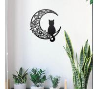 Decorazione murale con gatto nero e luna, sagoma di gatto, targa per ingresso,