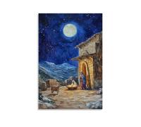 Decorazione murale cristiana con la natività, la notte santa a Betlemme, decorazione da parete moderna da appendere, stampa artistica murale, 60 x 90 cm
