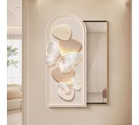 Decorazione Murale Francese Crema Con Specchio Nascosto Scorrevole A Tutta Altezza, Pittura In Cristallo Porcellana HD, Elegante Arredamento Per Ingresso E Soggiorno(B,Left,55*140cm/21.6*55.1in)
