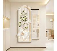 Decorazione Murale Francese Crema Con Specchio Nascosto Scorrevole A Tutta Altezza, Pittura In Cristallo Porcellana HD, Elegante Arredamento Per Ingresso E Soggiorno(C,Right,55*140cm/21.6*55.1in)