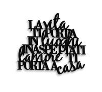Decorazione Murale frase scritta su legno La vita ti porta in luoghi inaspettati, Scritta in legno famiglia casa per decorare le pareti