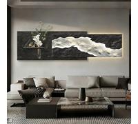 Decorazione murale in arenaria, 9 pesci che scorrono in 3D con luci a LED e telecomando, scultura artistica con vaso e pianta, per soggiorno e camera da letto(C,120 * 33CM)