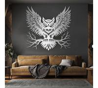 Decorazione murale in Metallo a Forma di Gufo Nero Scultura Moderna per Soggiorno Camera da Letto corridoio e Scale (Argento 76x74 cm)