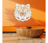 Decorazione murale in metallo a forma di testa di tigre - Decorazione murale rustica, decorazione animale, decorazione naturale da parete, decorazione per interni ed esterni, stile fattoria (bian