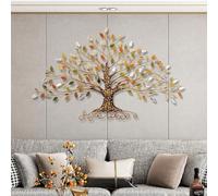 Decorazione Murale in Metallo, Albero della Vita con Foglie d'oro/Verde/Cristallo Decorazione Murale Arte in Metallo, per Interni Esterni Casa Camera da Letto Soggiorno, 30 "l X 18" H (77x4