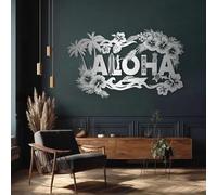 Decorazione murale in Metallo Argentato a Tema Tropicale Aloha, Arte da Parete per Esterni a Tema Spiaggia e Natura, Scultura Moderna a Tema Tropicale Aloha per Soggiorno, Camera da Lett