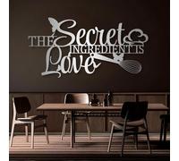 Decorazione murale in Metallo Argentato L'ingrediente Segreto è L'Amore, Ideale per Sala da Pranzo, Cucina, Soggiorno, Camera da Letto, corridoio e Scale (Argento 48"x24" / 121x61cm).