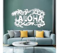 Decorazione murale in Metallo Bianco a Tema Tropicale Aloha, Arte murale in Metallo per Esterni a Tema Spiaggia e Natura, Scultura Moderna a Tema Tropicale Aloha per Soggiorno, Camera da Let