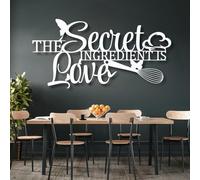 Decorazione murale in Metallo Bianco L'ingrediente Segreto è L'Amore, Ideale per Sala da Pranzo, Cucina, Soggiorno, Camera da Letto, corridoio e Scale (Bianco, 76x38 cm).