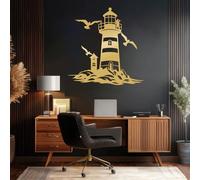 Decorazione murale in metallo con faro astratto, gabbiano sulla spiaggia, opera d'arte moderna, scultura moderna per la casa, soggiorno, camera da letto, corridoio e scale, regalo naturale per l