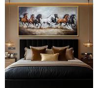 Decorazione murale in Metallo, Moderna e Minimalista, con Cavalli su Tela, 7 Stampe di Animali Selvatici, Dipinto su Tela, Soggiorno, Camera da Letto (con Cornice Dorata, 60x30 cm)