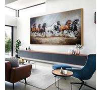 Decorazione murale in Metallo, Moderna e Minimalista, con Cavalli su Tela, 7 Stampe di Animali Selvatici, Dipinto su Tela, Soggiorno, Camera da Letto (con Cornice Dorata, 120x60 cm
