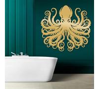 Decorazione murale in Metallo Moderna e Minimalista con Motivo Octopus Kraken Ocean Monster e Tema - Finitura Oro (39"x43"|100x110cm) per bagni
