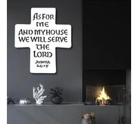 Decorazione murale in Metallo, Moderna e Minimalista, con versetti della Bibbia, Come io e la mia casa serviremo Il Signore, Cartello per Soggiorno (Bianco 24"x 27"| 62x71cm)