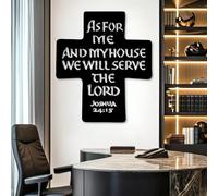 Decorazione murale in Metallo, Moderna e Minimalista, con versetti della Bibbia, Come io e la mia casa serviremo Il Signore, Cartello per Soggiorno (Nero 29"x 34"| 76x87cm)