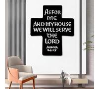 Decorazione murale in Metallo, Moderna e Minimalista, con versetti della Bibbia, Come Me e la mia casa serviremo Il Signore, Cartello per Soggiorno (Nero 24"x 27"| 62x71cm)