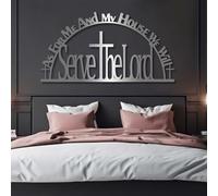Decorazione murale in Metallo Moderna e Minimalista con versetti della Bibbia Come Me e la mia casa serviremo Il Signore, Ispirazione per Il Soggiorno (Argento 53"x 27"| 135x70cm