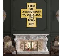 Decorazione murale in Metallo, Moderna e Minimalista, con versetti della Bibbia, Scritta Come Me e la mia casa serviremo Il Signore, per Soggiorno (Oro 31"x 36"| 80x92cm)