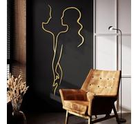 Decorazione murale in Metallo Moderna e Minimalista, Linea di Coppia - Oro 11"x24"|27x60cm, Regalo d'Amore per la Camera da Letto